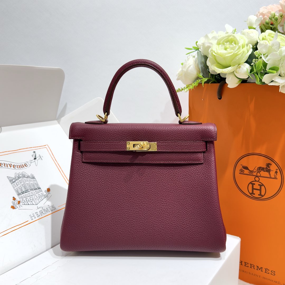 Hermes Kelly 25 Togo Retourn Bourgogne GHW